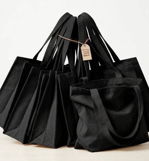 black 180gsm canvas tote bag with 3 side gazette collection - Cotton Tot Factory
