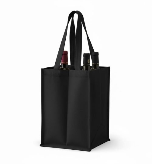 black Color wine cotton bag 4 side gazette 280gsm - Cotton Tote Factory
