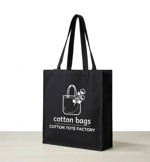 black canvas 3 side gusset logo printed - cotton tote factory