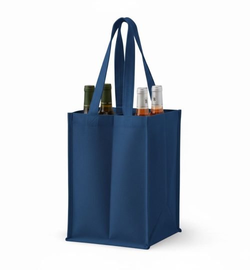 blue Color wine cotton bag 4 side gazette 280gsm - Cotton Tote Factory