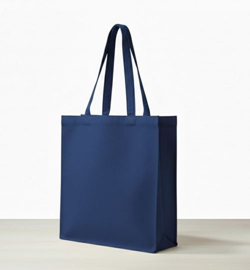blue canvas tote bag with 3 side gazette - Cotton Tot Factory
