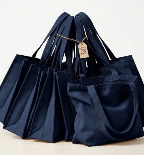 blue canvas tote bag with 3 side gazette collection - Cotton Tot Factory