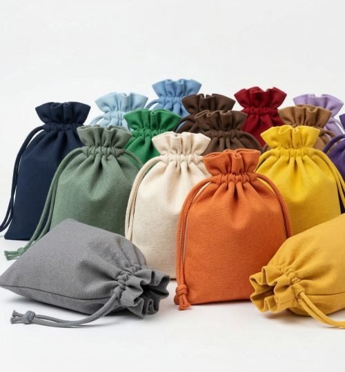 bunch of colored drawstring bags - cotton tote factory