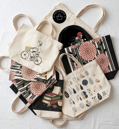 bunch of cotton bags with screen printing - cotton tote factory