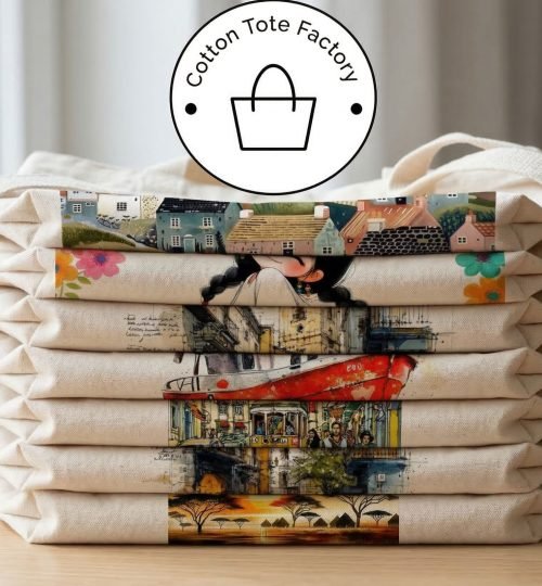 bunch of digital printed canvas tote bags 6 - cotton tote factory