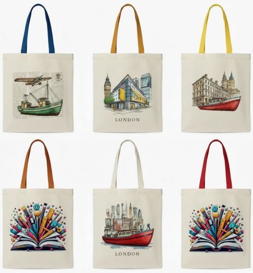 bunch of plain natural cotton tote bag with digital custom designs 3 - Cotton Tote Factory