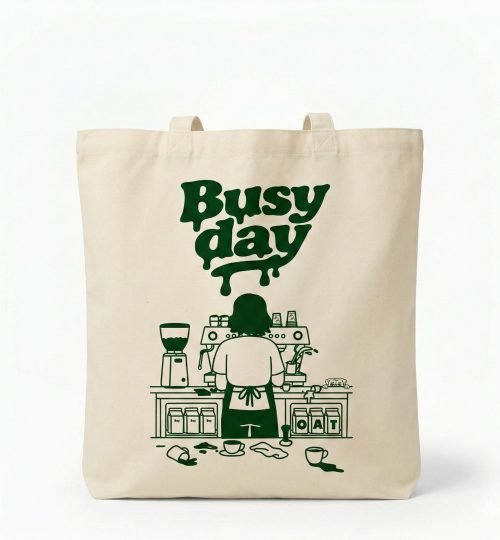 canvas bag with bottom gazette screen print green design on natural - cotton tote factory