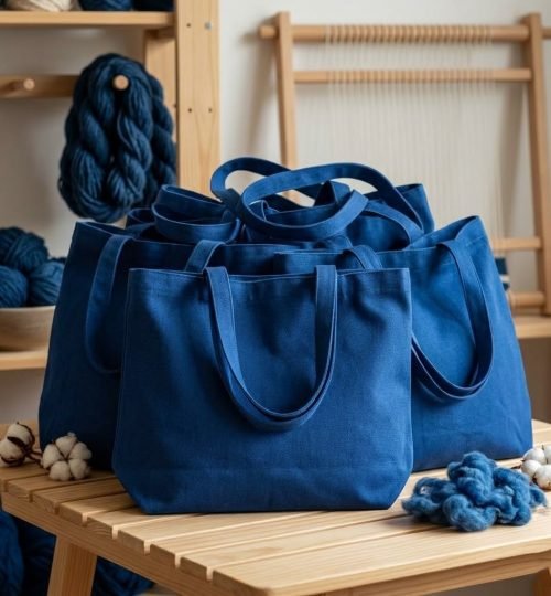 canvas cotton tote bag bottom gazette blue collection - cotton tote factory