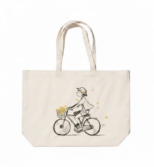 canvas cotton tote bag with bottom gazette screen print on natural 16 - cotton tote factory