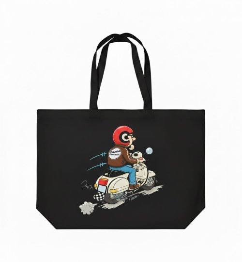 canvas cotton tote bag with bottom gazette screen print on black - cotton tote factory