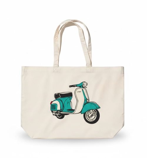 canvas cotton tote bag with bottom gazette screen print on natural Vespa - cotton tote factory