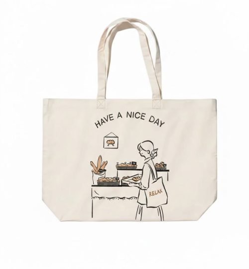 canvas cotton tote bag with bottom gazette screen print on natural 29 - cotton tote factory