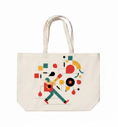 canvas cotton tote bag with bottom gazette screen 5 color print on natural - cotton tote factory