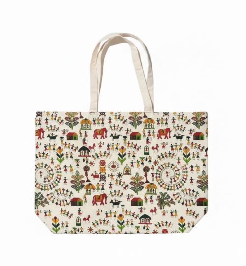 canvas cotton tote bag with bottom gazette screen print on natural 37 - cotton tote factory