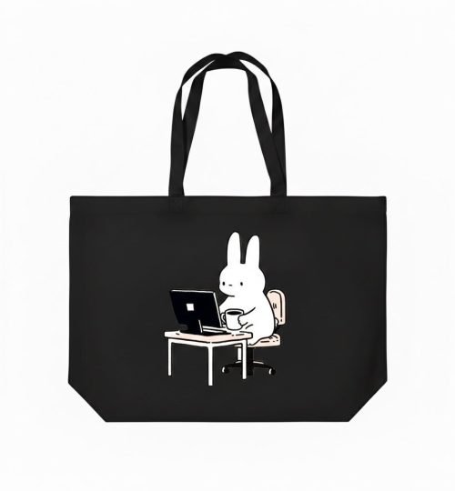 canvas cotton tote bag with bottom gazette screen print on black color - cotton tote factory