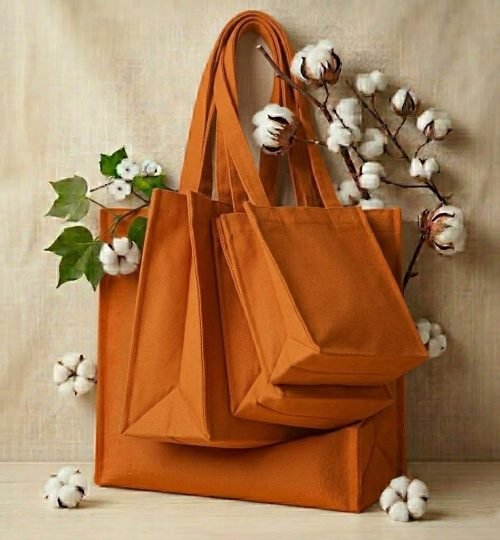 collection of orange organic natural cotton tote bag with 3 side gusset - cotton tote factory