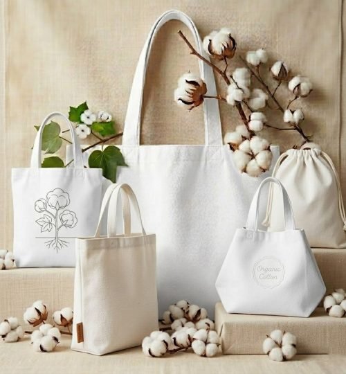collection of white organic cotton tote bag with bottom - cotton tote factory