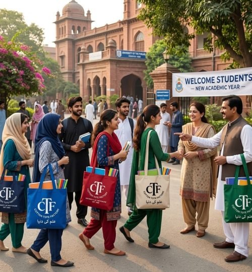 college students are carrying printed cotton school bags - cotton tote factory