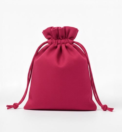 cotton drawstring bag in bright medium dark pink color - cotton tote factory