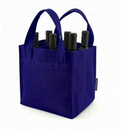 dark blue color 6 bottles wine cotton bags 350gsm - cotton tote factory