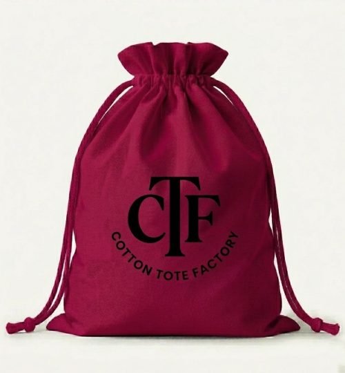 dark pink cotton canvas large drawstring bag with logo print - cotton tote factory
