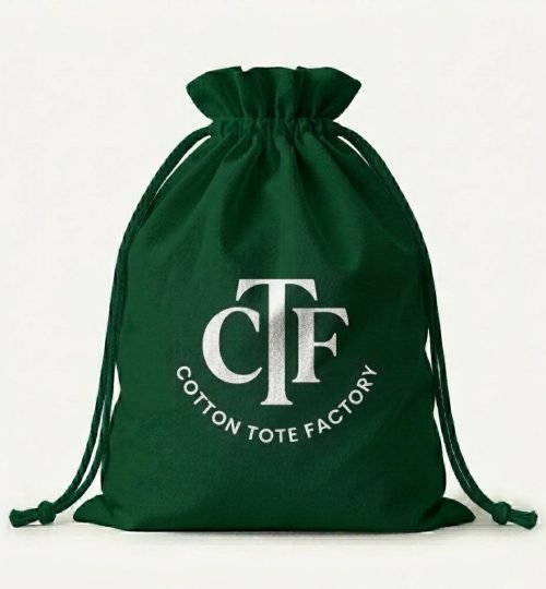 green cotton canvas large drawstring bag with logo print - cotton tote factory