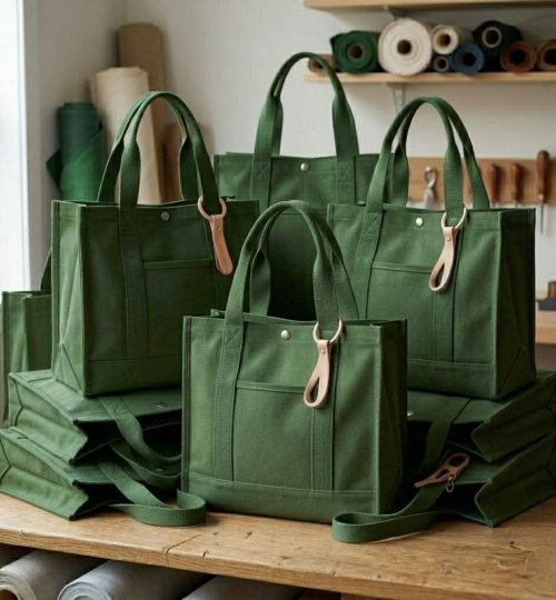 heavy duty Green canvas cotton tote bags collection - cotton tote factory