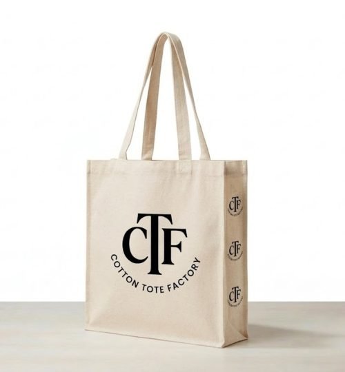 natural 180gsm canvas tote bag with 3 side gazette logo printed - Cotton Tot Factory