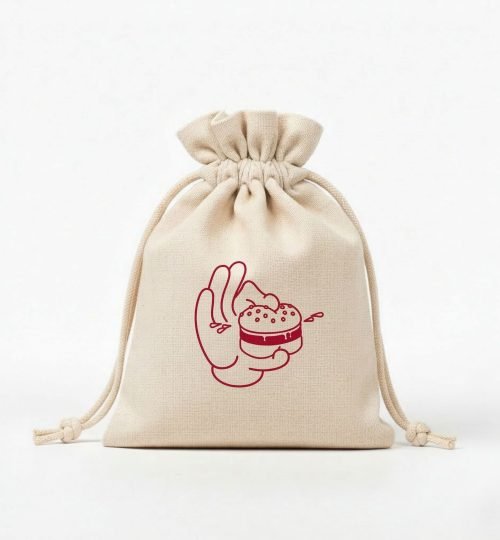 natural cotton drawstring bag with tasty pizza design screen printing - cotton tote factory