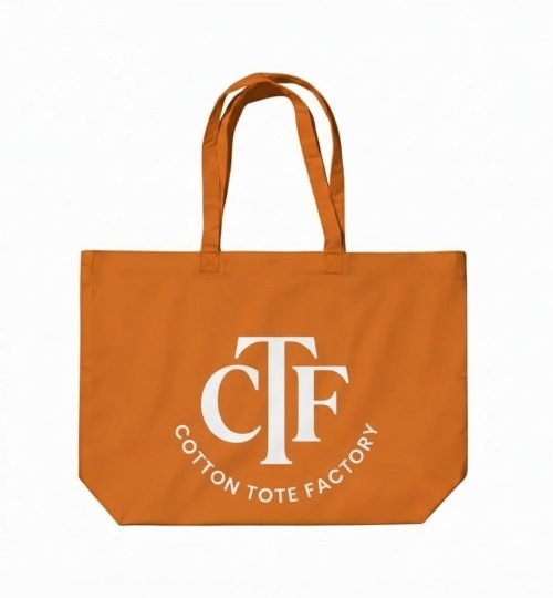 orange cotton tote bag with bottom gusset with logo print - cotton tote factory