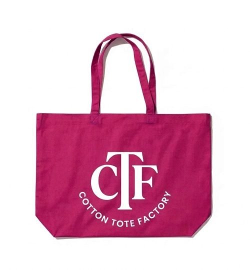 pink cotton tote bag with bottom gusset with logo print - cotton tote factory