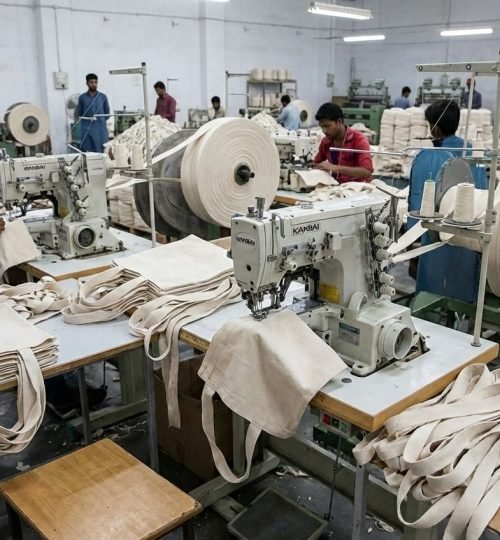 production of cotton tote bags with webbing handles - Cotton Tote Factory
