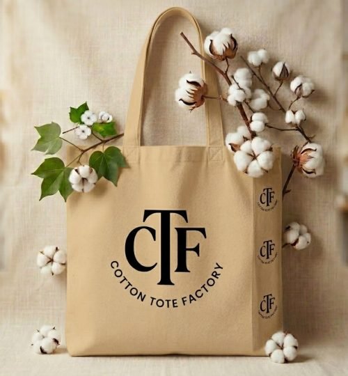 pure organic cotton tote bag with 3 side gusset beige with logo - cotton tote factory
