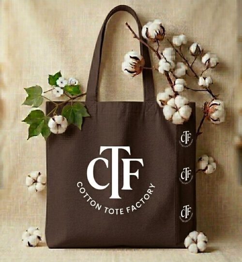 pure organic cotton tote bag with 3 side gusset brown with logo - cotton tote factory