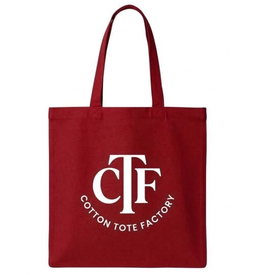 red cotton tote bag with white logo print - cotton tote factory