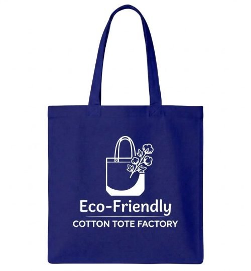 royal blue cotton bag with white logo print - cotton tote factory