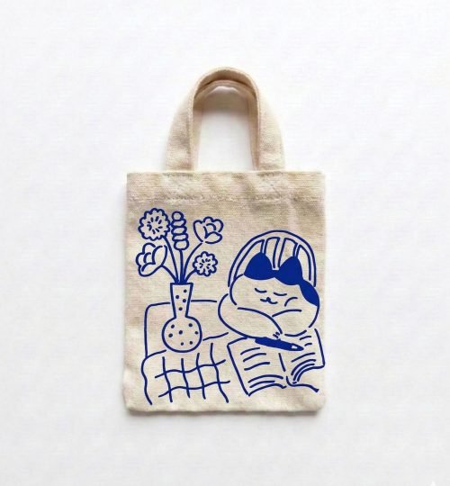 small cotton bags screen printing cattu sleeping - Cotton Tote Factory