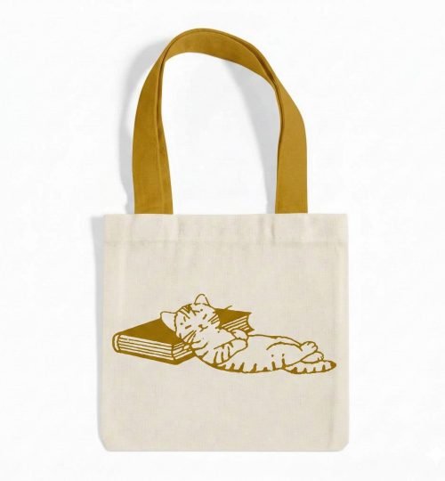 small natural cotton tote bag with printing cartoon sleeping - Cotton Tote Factory