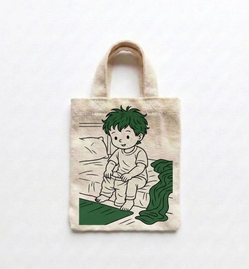 small natural cotton tote bag with printing kid not sleeping - Cotton Tote Factory
