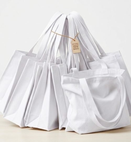 white canvas tote bag with 3 side gazette collection - Cotton Tot Factory