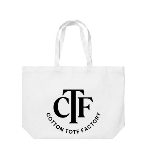 white cotton tote bag with bottom gusset with logo print - cotton tote factory