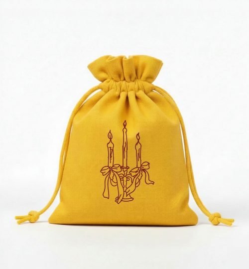 yellow cotton drawstring bag with xmas screen printing - cotton tote factory